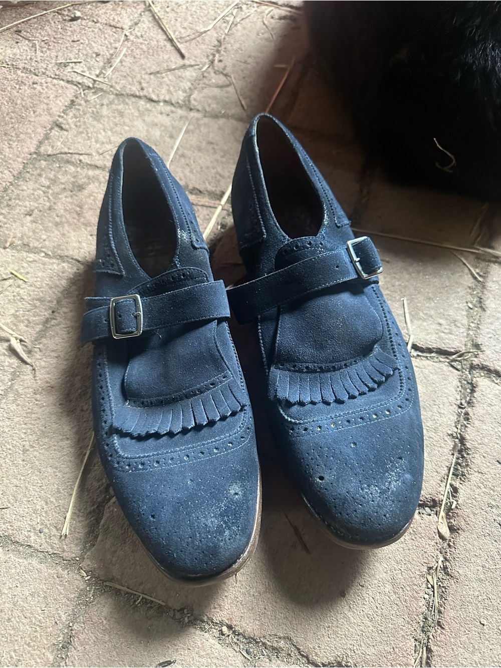 Church's Navy Suede Monk Strap Loafers with Brown Leather Lining